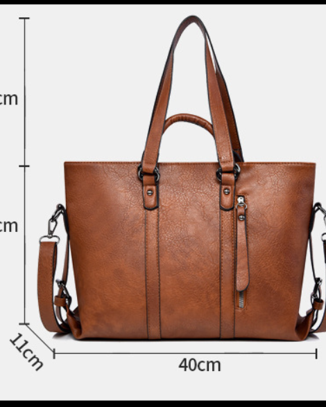 Brown Lumina Wear Isabella soft tote handbag with spacious interior and versatile carryall design, measuring 40cm by 11cm by 30cm.