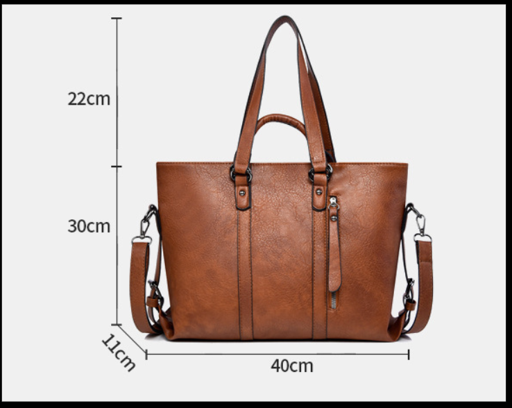 Lumina Wear Isabella soft tote bag in brown with spacious interior, versatile carryall design, 40cm x 11cm x 30cm.