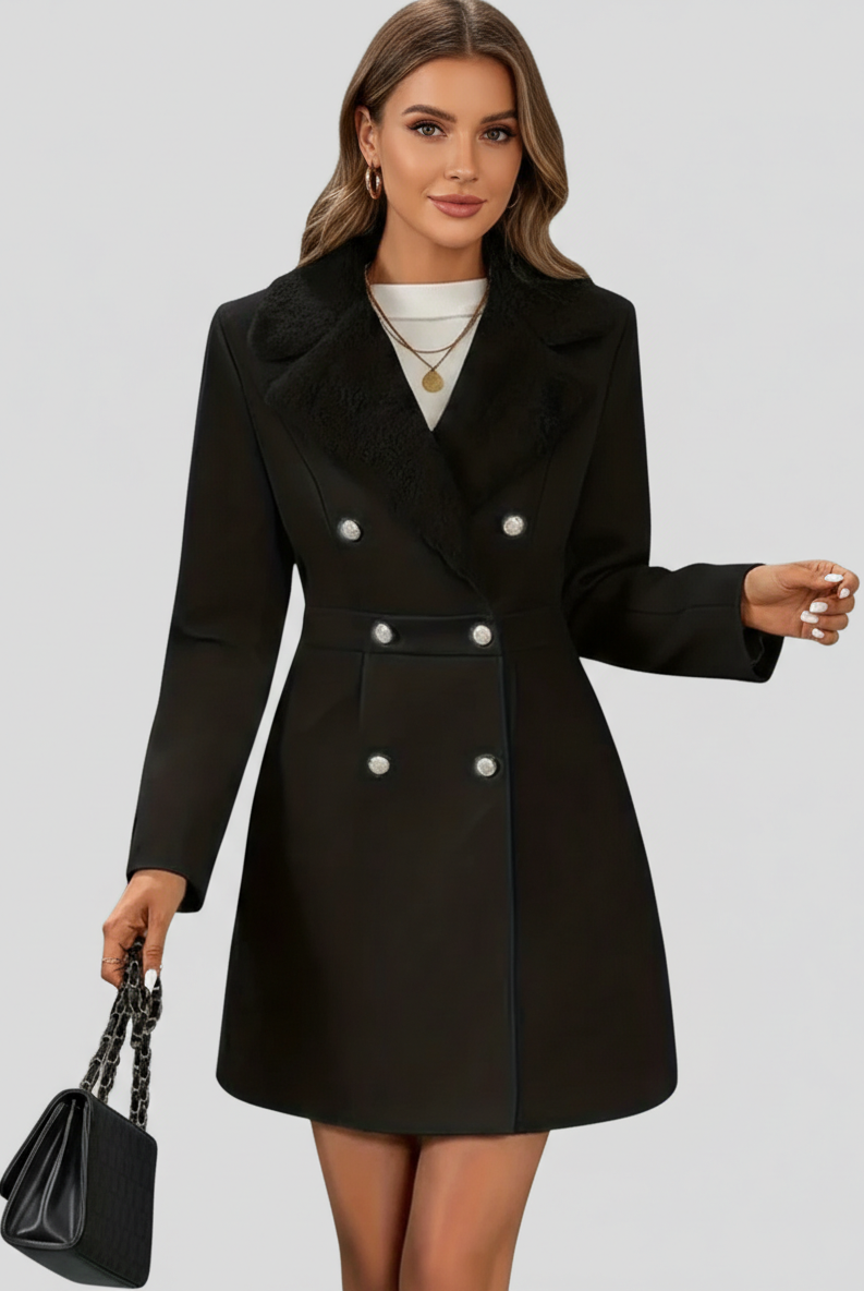 White Isabella tailored A-line coat with classic lapels from Lumina Wear, women's coat featuring a sleek, elegant design.