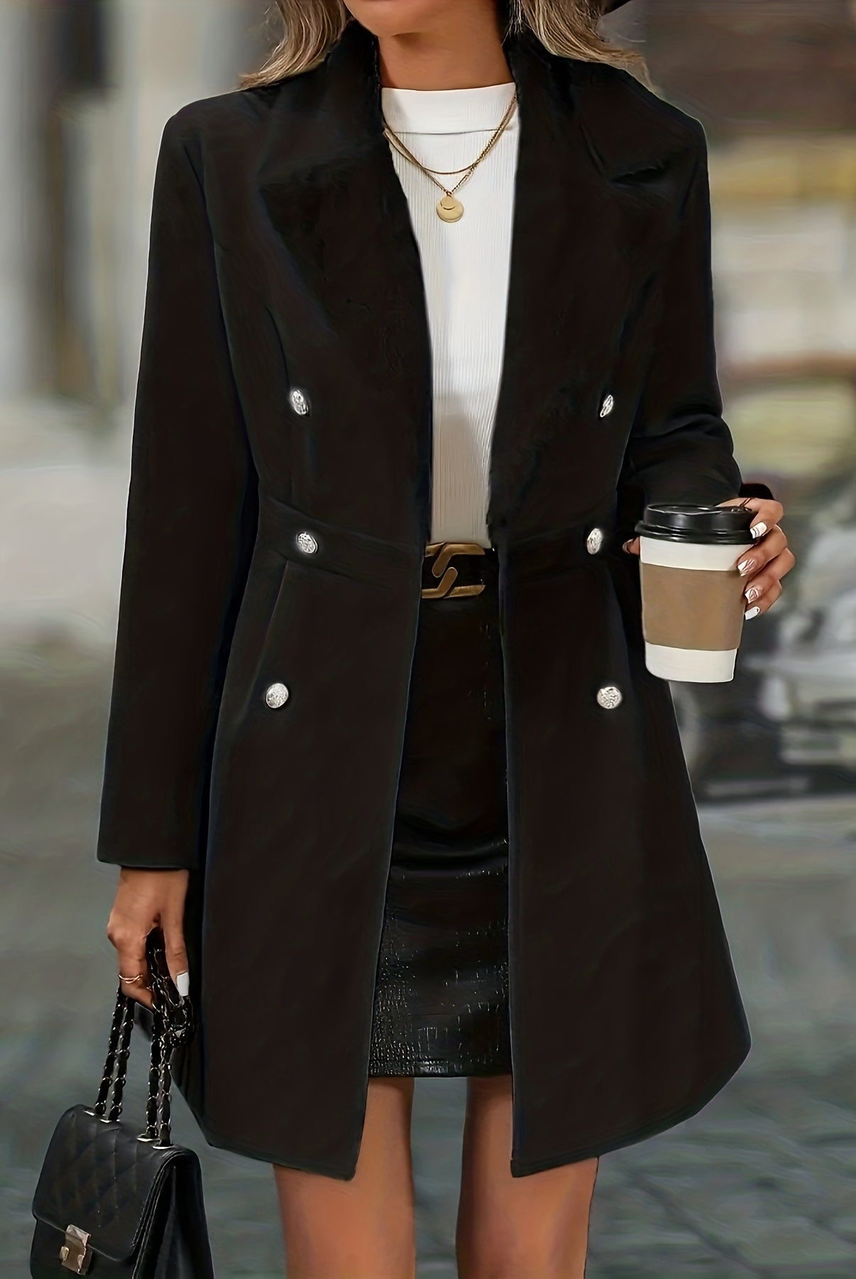 White Isabella tailored A-line coat with classic lapels from Lumina Wear, designed for women, in size XXS.