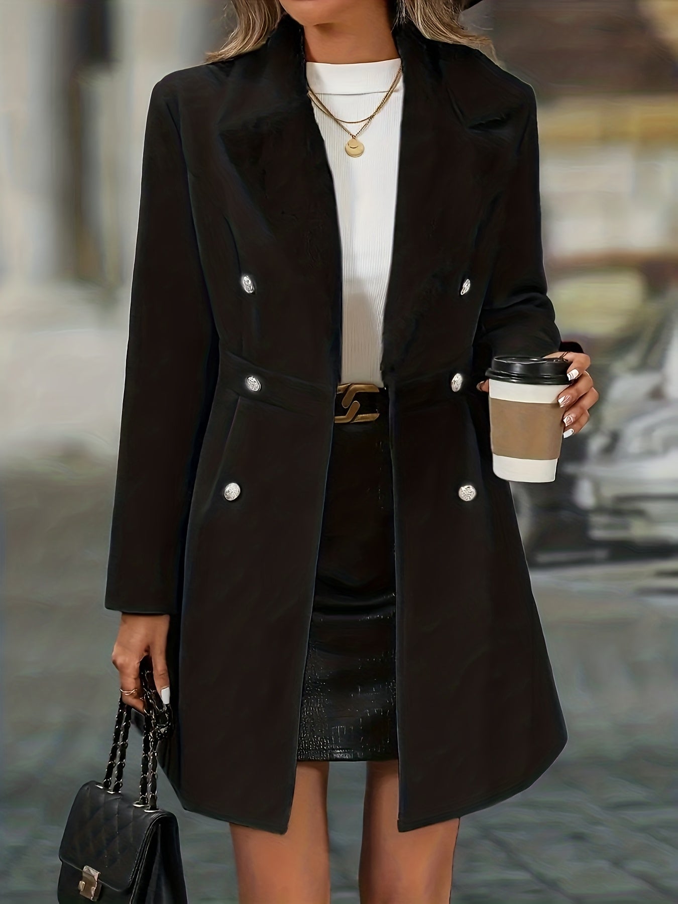 White Isabella tailored A-line coat with classic lapels from Lumina Wear, designed for women, in size XXS.