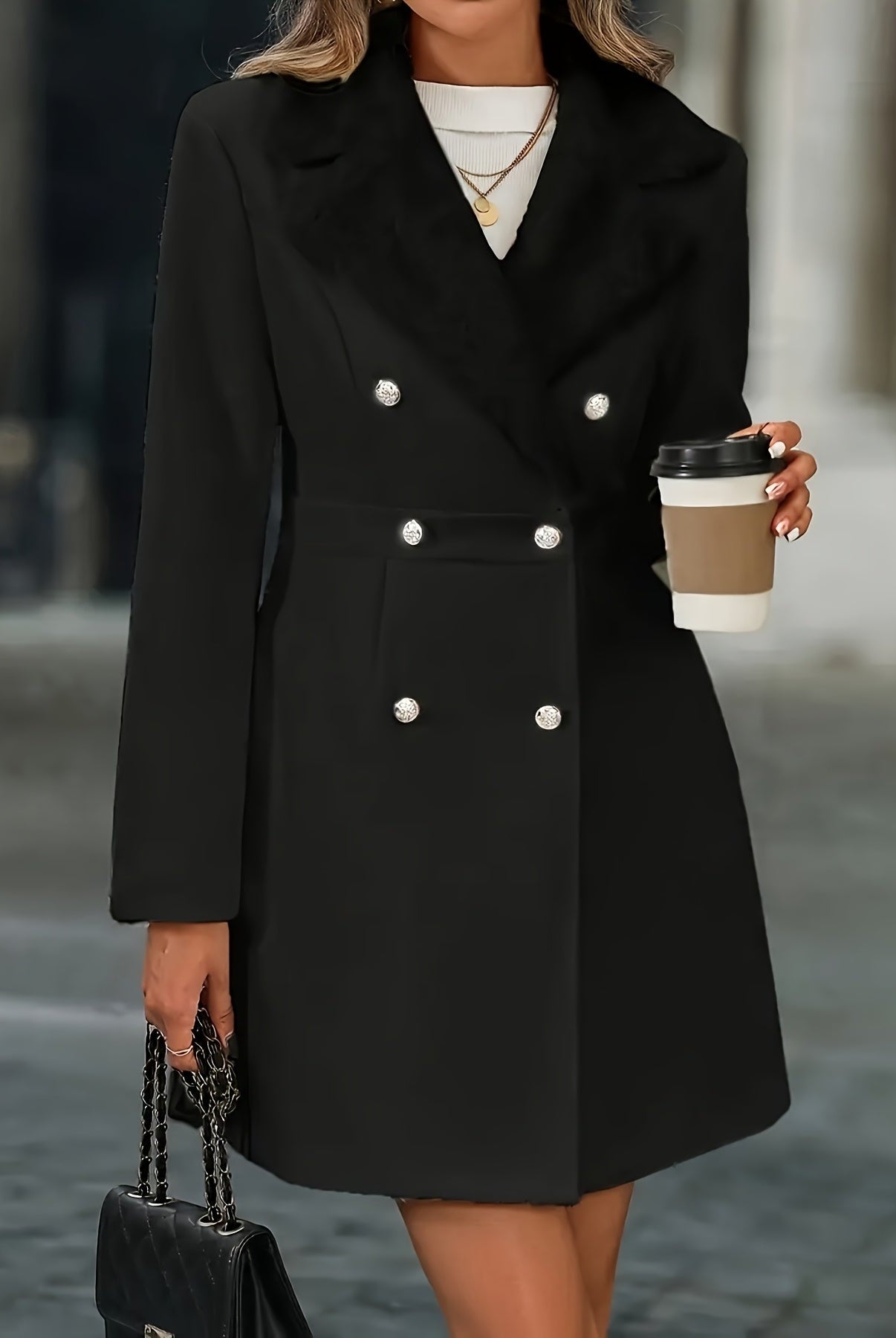 White Isabella tailored A-line coat with classic lapels from Lumina Wear, women's outerwear, size XXS, stylish and elegant.