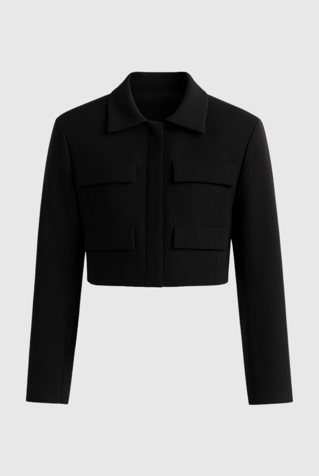 Black Isabella Lumina women's cropped jacket with tailored fit, stylish and fitted for a modern look.