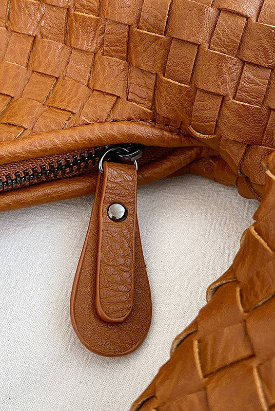 Beige Isabella Lumina Wear woven eco-leather shoulder bag with unique design, crafted for stylish everyday use.