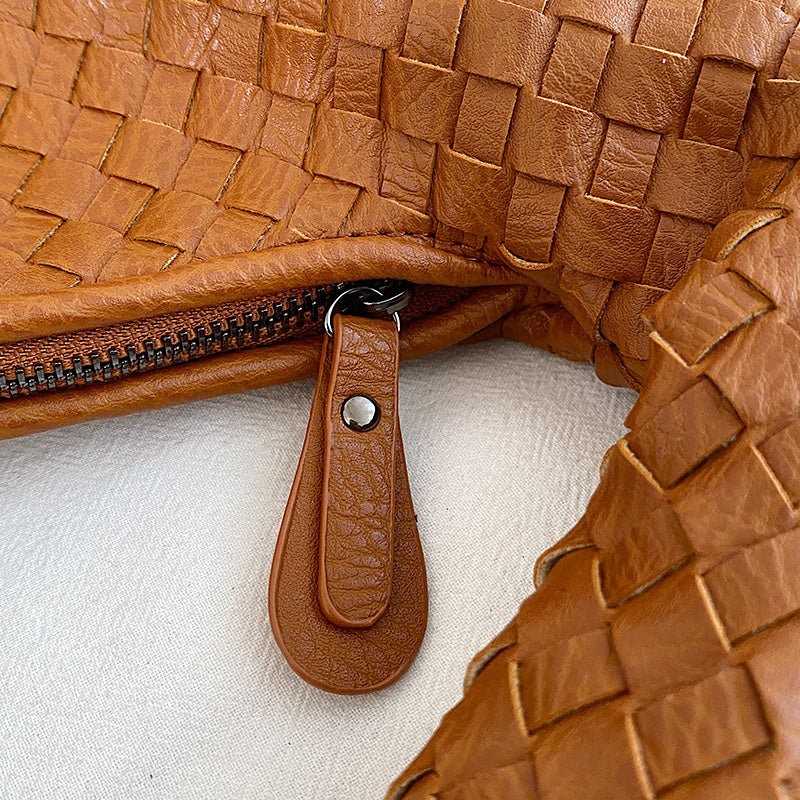 Beige Isabella Lumina Wear woven eco-leather shoulder bag with unique design, crafted for stylish everyday use.