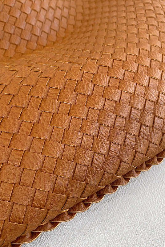 Beige Isabella woven eco-leather shoulder bag by Lumina Wear, featuring a unique handcrafted design and spacious interior.