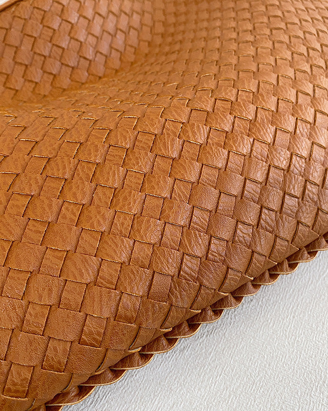 Beige Isabella woven eco-leather shoulder handbag by Lumina Wear, featuring a unique textured design and shoulder strap.