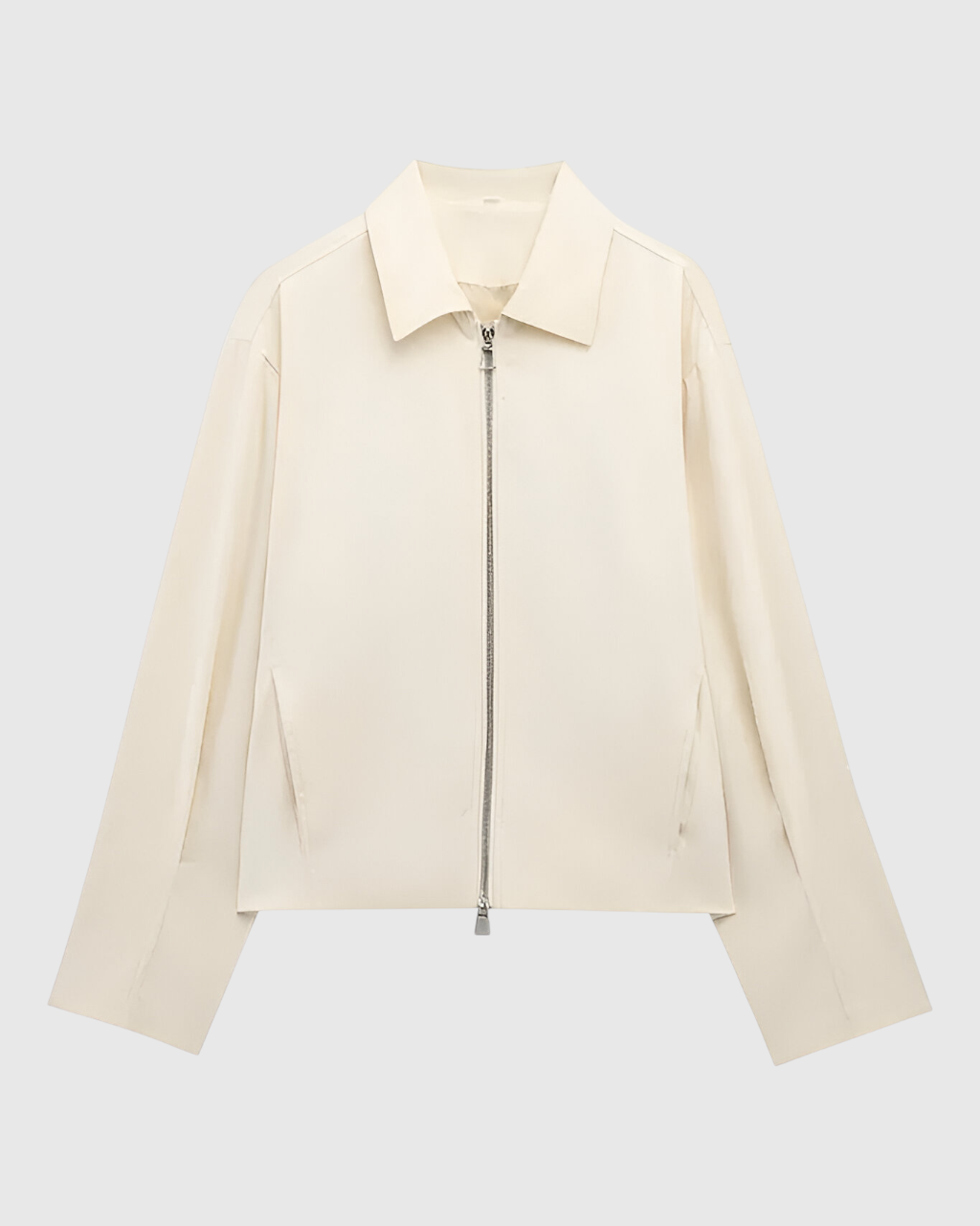 Vibrant ivory casual bomber jacket with zipper from Lumina Wear, featuring a stylish and comfortable design.
