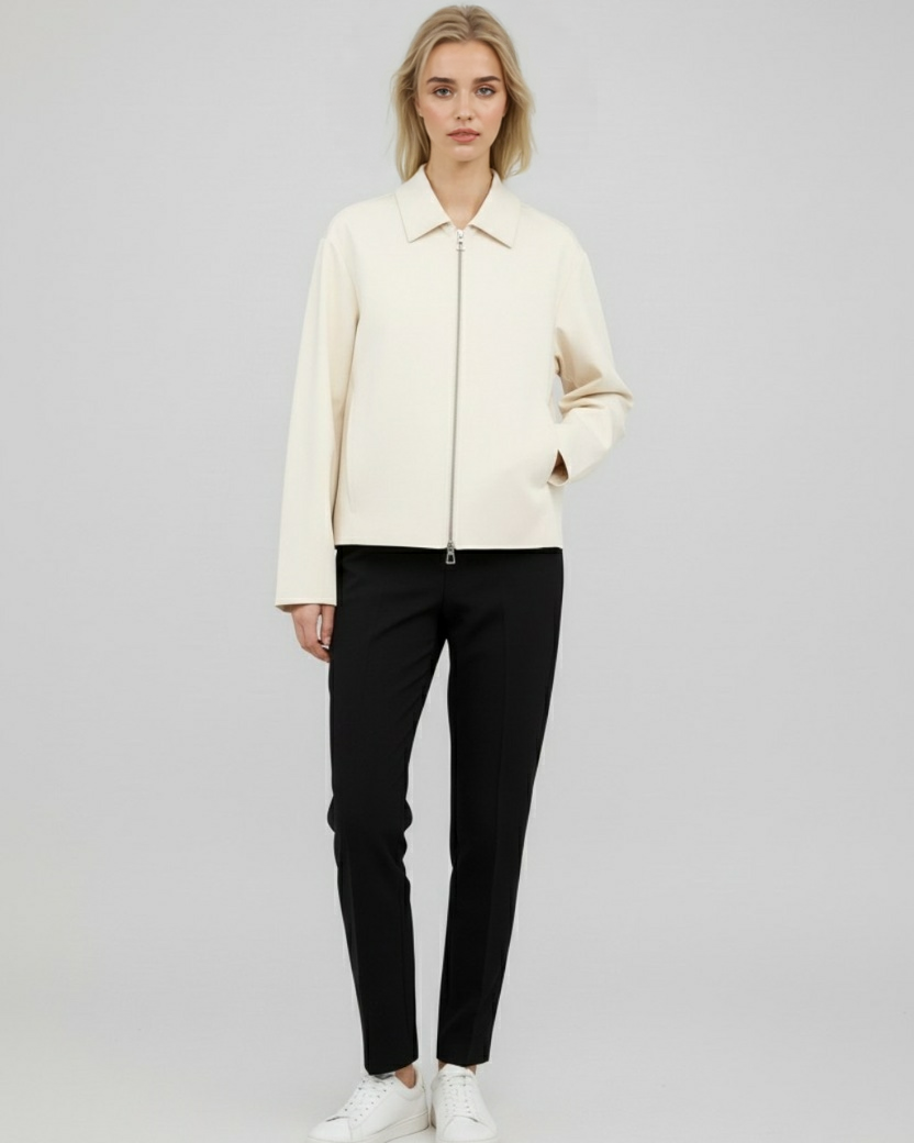 Vibrant ivory casual bomber jacket with zipper from Lumina Wear, featuring a stylish and comfortable design.