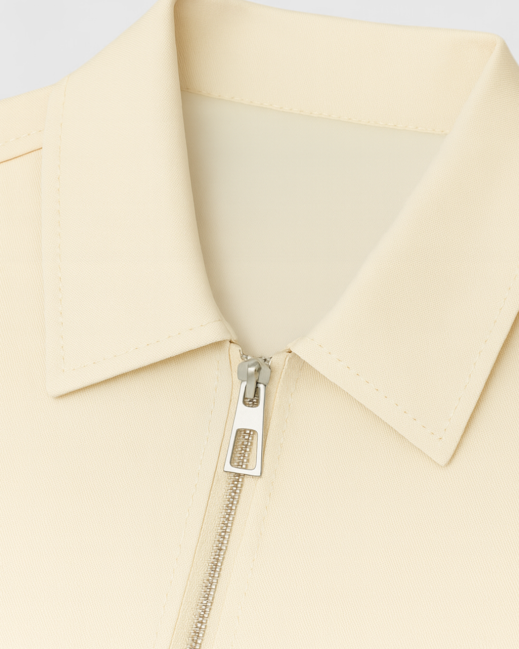 Vibrant ivory casual bomber jacket with zipper by Lumina Wear, featuring a stylish fit and modern design.