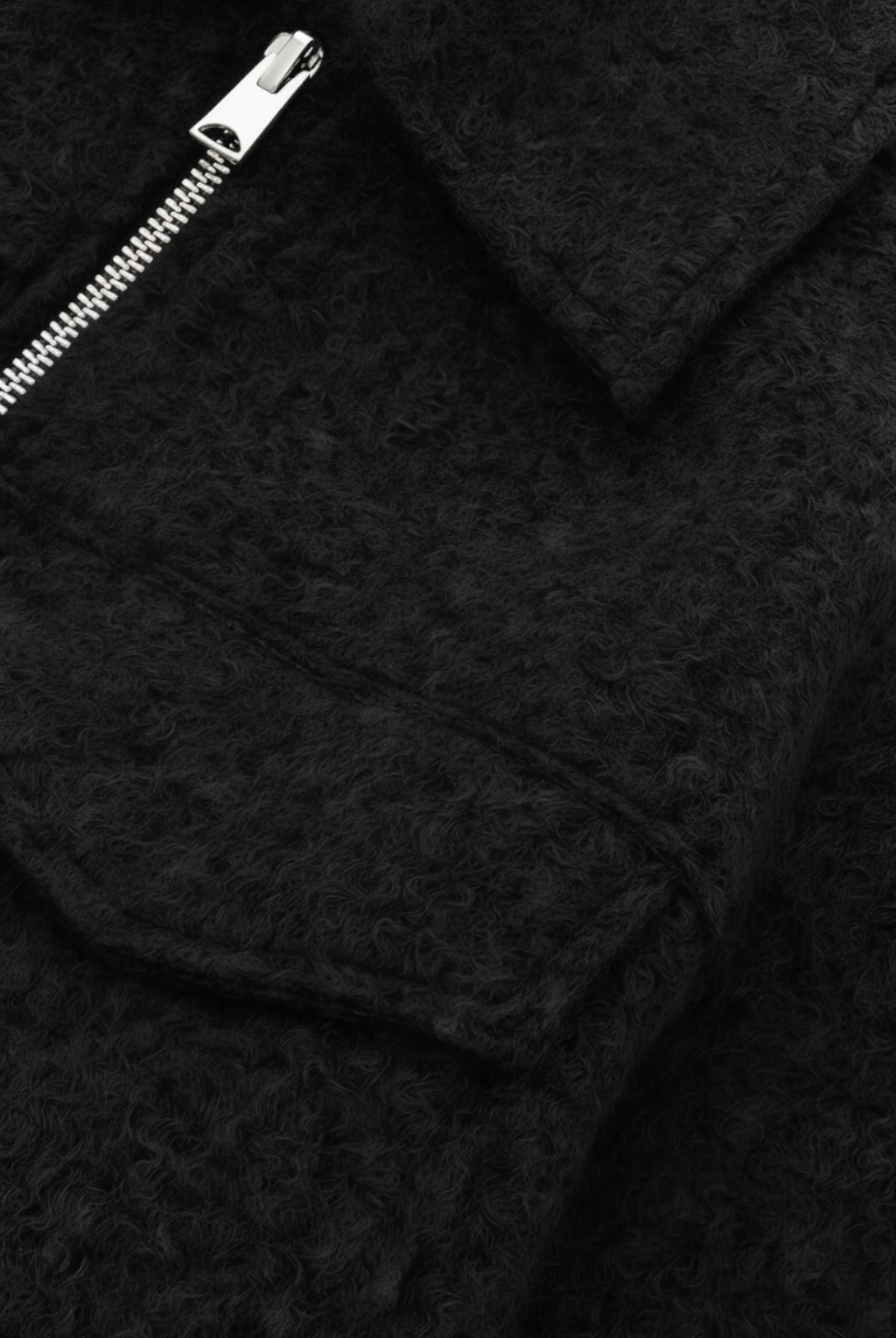 Black vintage zip jacket with lapel collar from Lumina Wear's Isabella collection, stylish and versatile for casual wear.