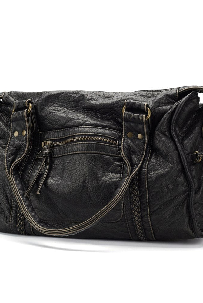 Vintage-inspired black Lumina handbag named Isabella with a spacious design, featuring elegant craftsmanship and classic style.