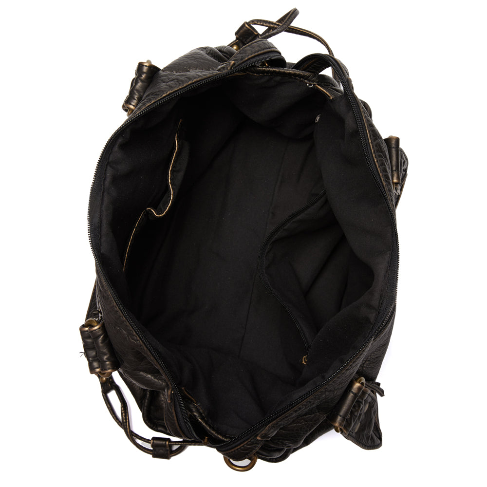 Vintage-inspired black handbag by Lumina Wear featuring a spacious design and elegant style, perfect for everyday use.