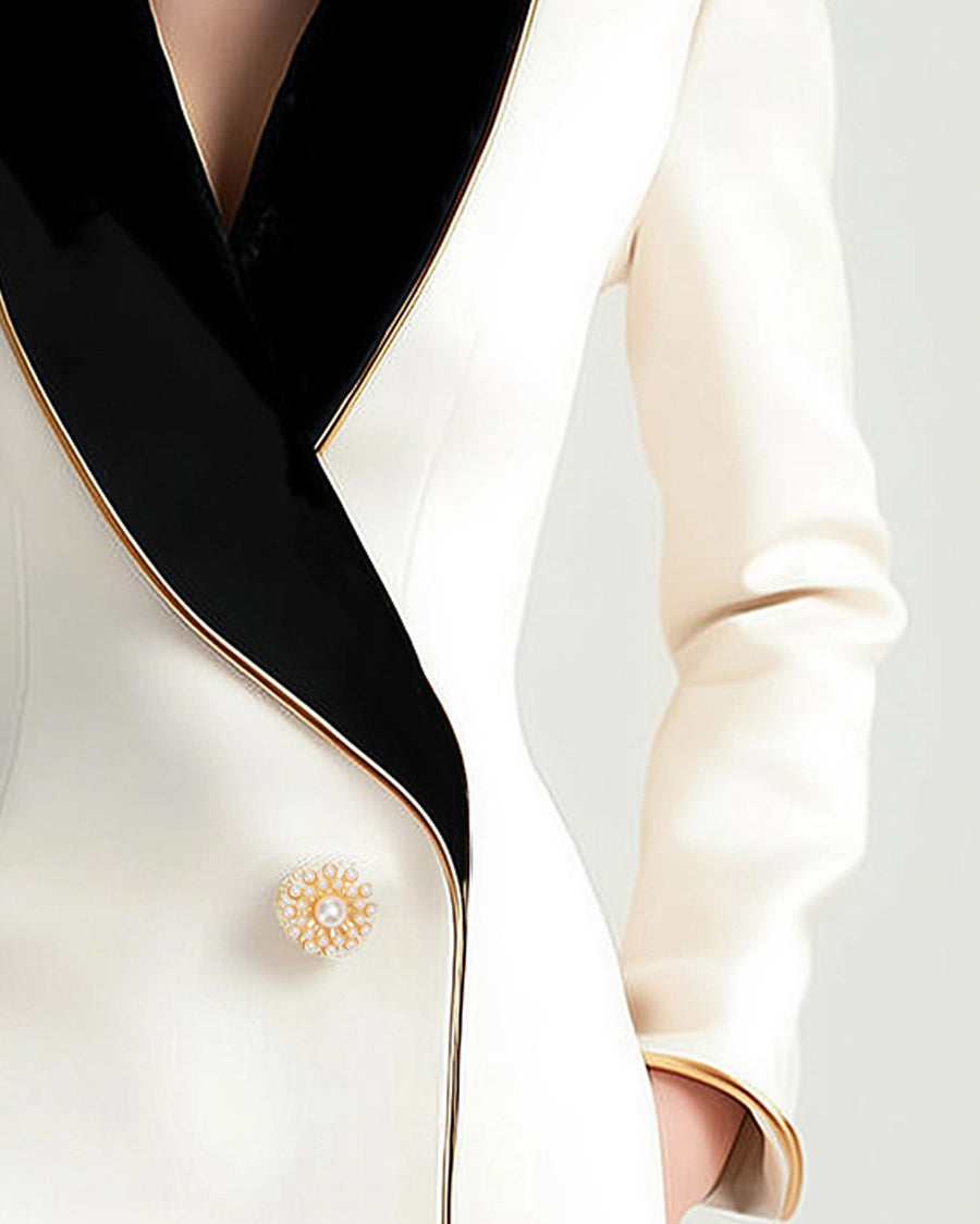 Isabelle asymmetrical white blazer from Lumina Wear, stylish tailored blazer with unique hem detail, displayed on a model.