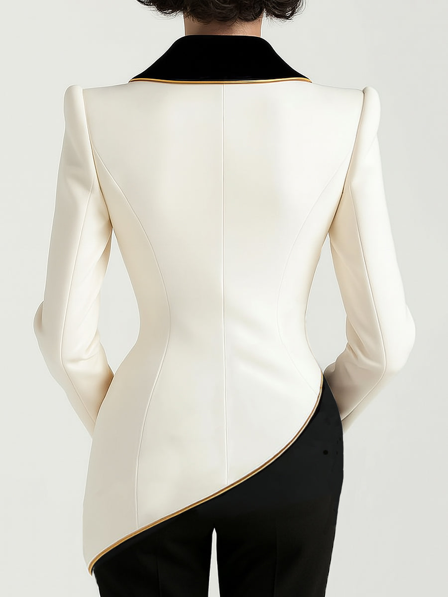 Isabelle white asymmetrical blazer by Lumina Wear featuring a stylish tailored design and modern silhouette.