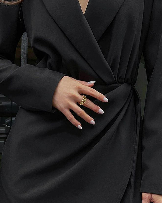 Isabelle black trench mini dress by Lumina Wear, stylish classic black dress with trench details for a chic look.