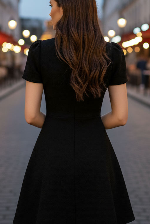 Black Isabelle high neck belted dress by Lumina Vancouver, featuring a stylish high neckline and waist belt, in size XS.