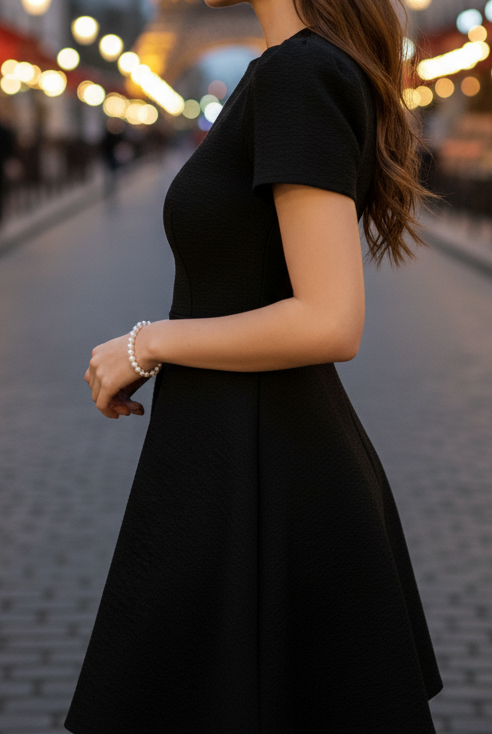 Black Isabelle high neck belted dress by Lumina Vancouver, displayed on a mannequin with a stylish silhouette.