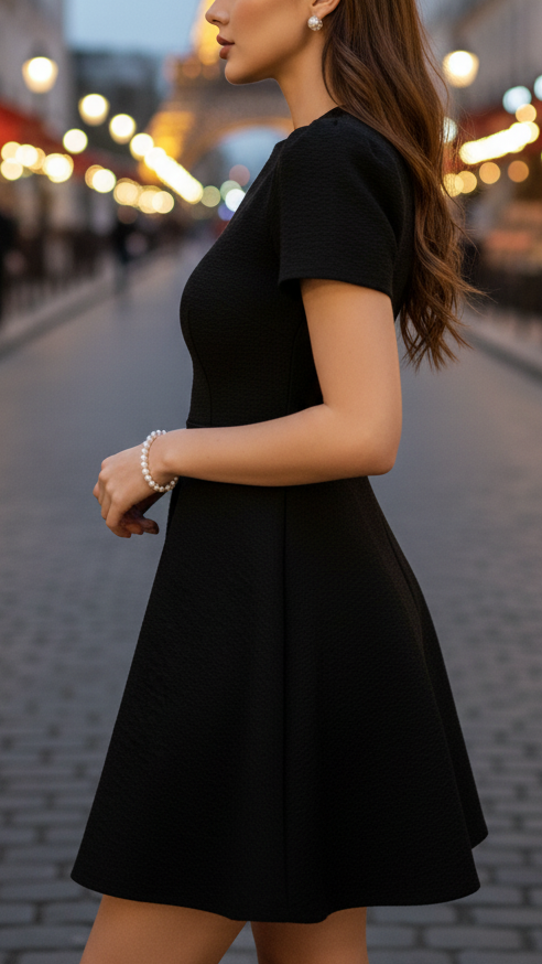 Black Isabelle high neck belted dress by Lumina Vancouver, displayed on a mannequin with a stylish silhouette.