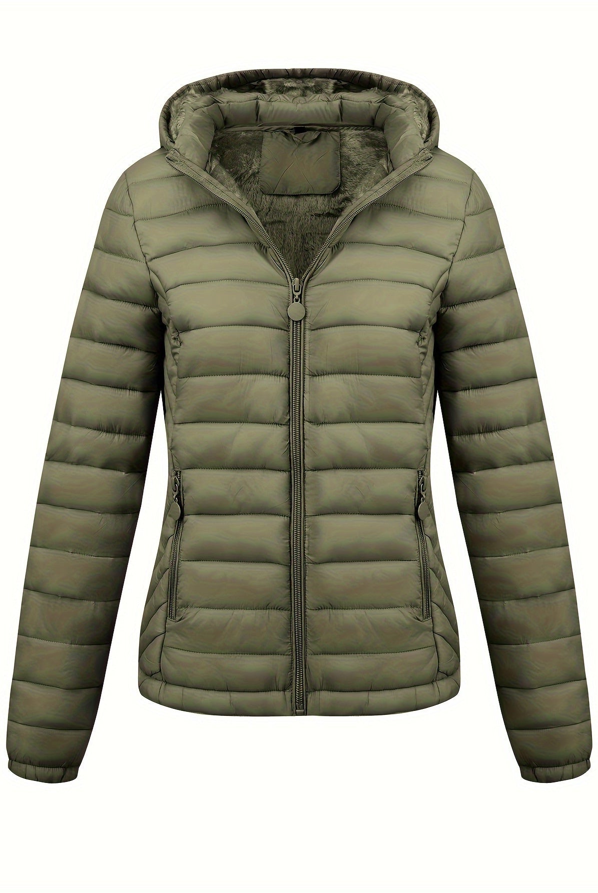 Black Lumina Wear Isla lightweight quilted hooded puffer jacket with fleece lining, shown on a model.