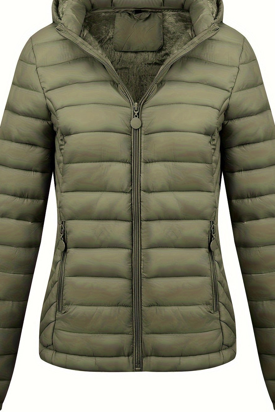 Black Isla Lumina Wear lightweight quilted hooded puffer jacket with fleece lining, shown on a model in size XS.