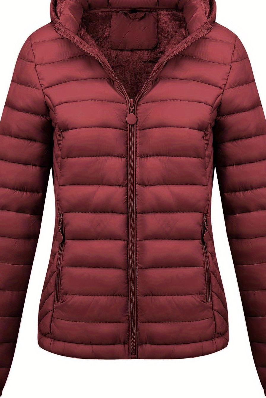 Black Isla lightweight quilted hooded puffer jacket with fleece lining by Lumina Wear, showing front view with hood and quilting details.