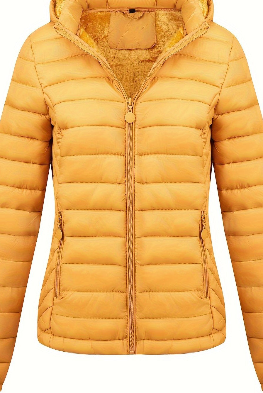 Black Isla lightweight quilted hooded puffer jacket with fleece lining by Lumina Wear, shown on a model.