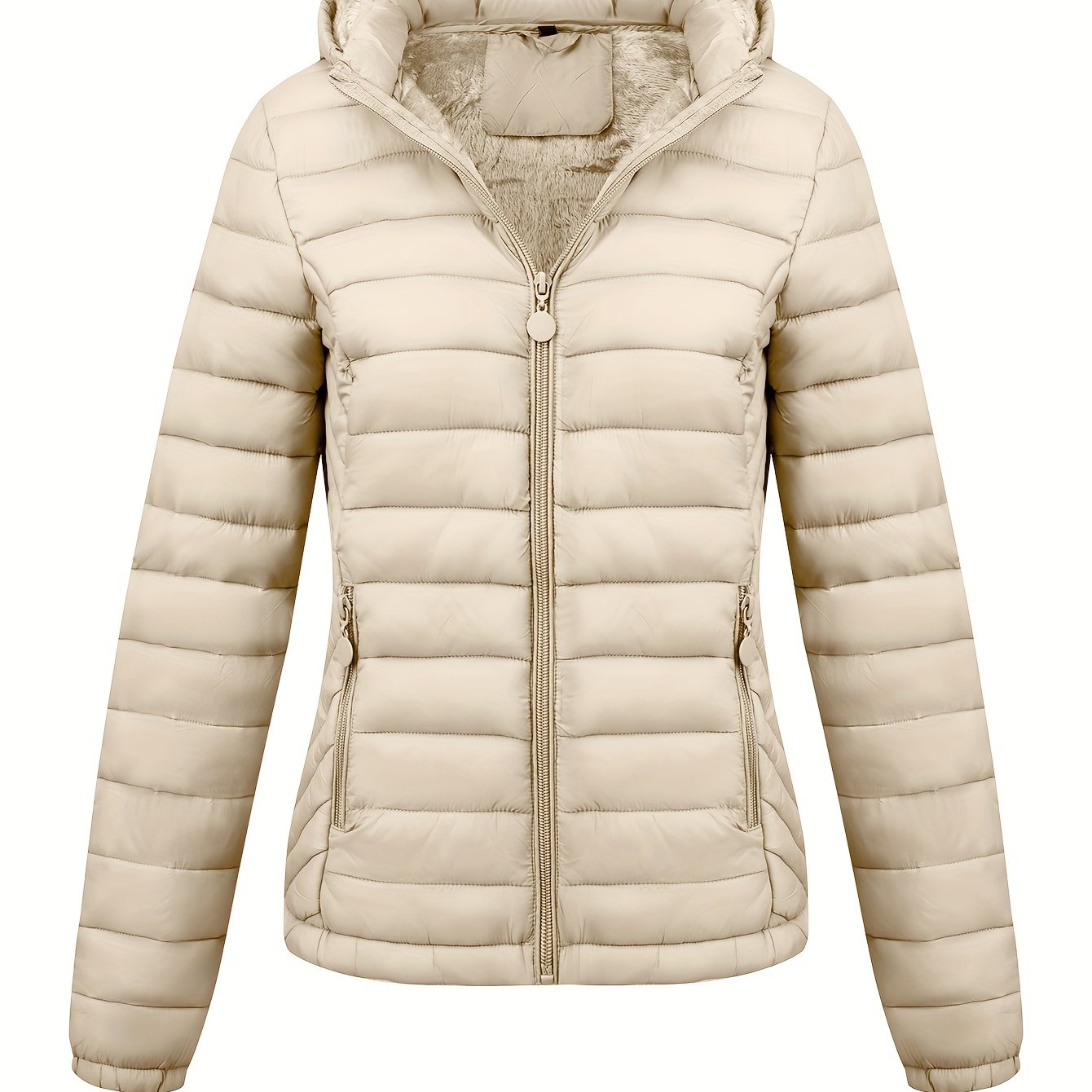Black Isla lightweight quilted hooded puffer jacket with fleece lining from Lumina Wear, shown on a model, size XS.
