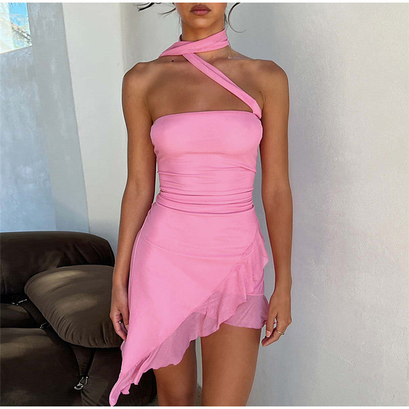 Pink Isla Mirage Collection bodycon mini dress by Lumina Vancouver, fitted style with sleek design and elegant silhouette.