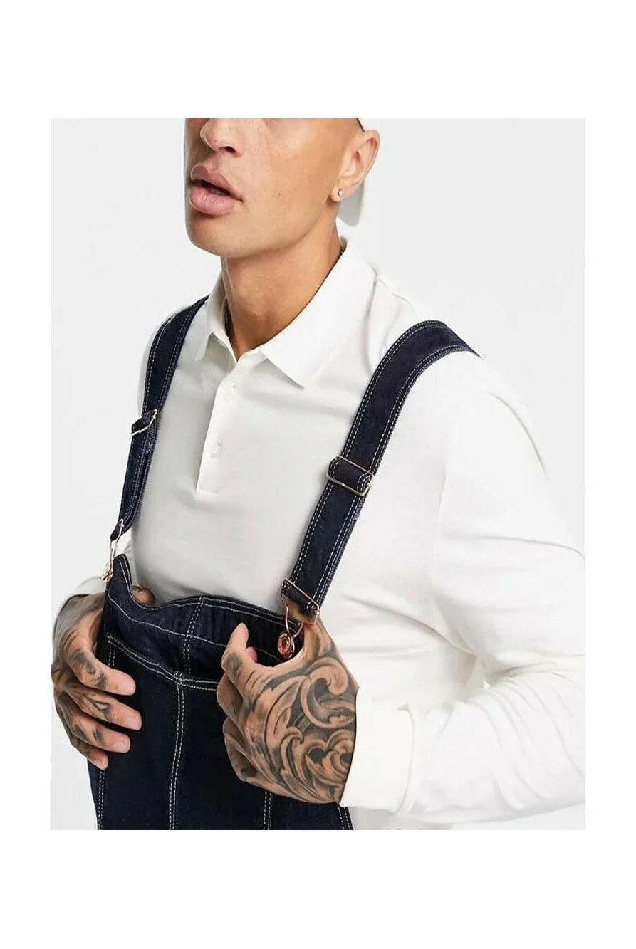 Blue James Scott Utility Denim Overalls by Lumina Vancouver displayed on a model, showcasing durable fabric and practical design.