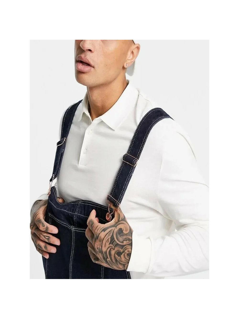 Blue James Scott Utility Denim Overalls by Lumina Vancouver displayed on a model, showcasing durable fabric and practical design.