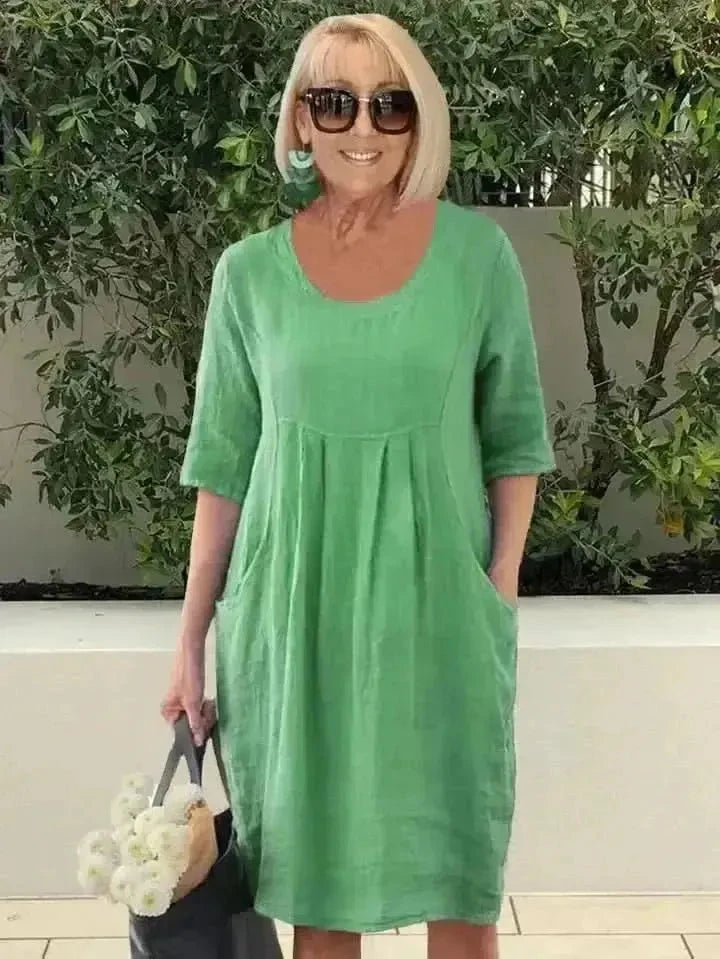 Blue loose dress with pockets by Lumina Vancouver, featuring a relaxed fit and casual style perfect for everyday wear.