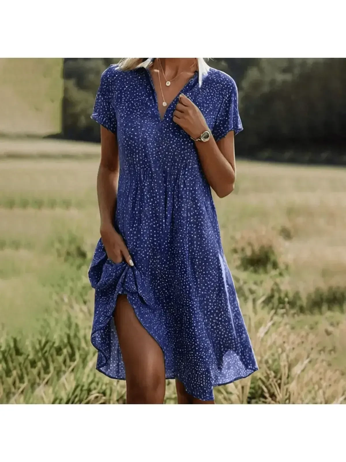 Bright blue Jane elegant multi-color dress by Lumina Wear, featuring stylish design and vibrant pattern, perfect for formal occasions.