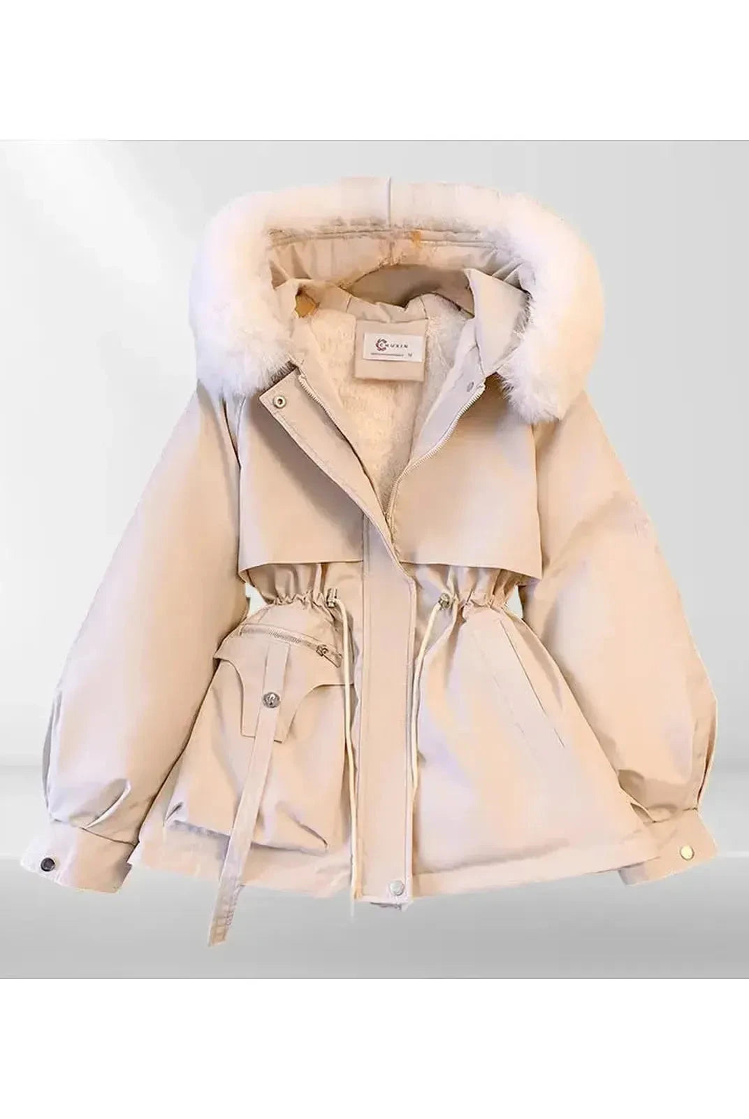 Lumina Vancouver Jarrah down jacket in creme, comfortable and lightweight, with a sleek design and insulated filling for warmth.