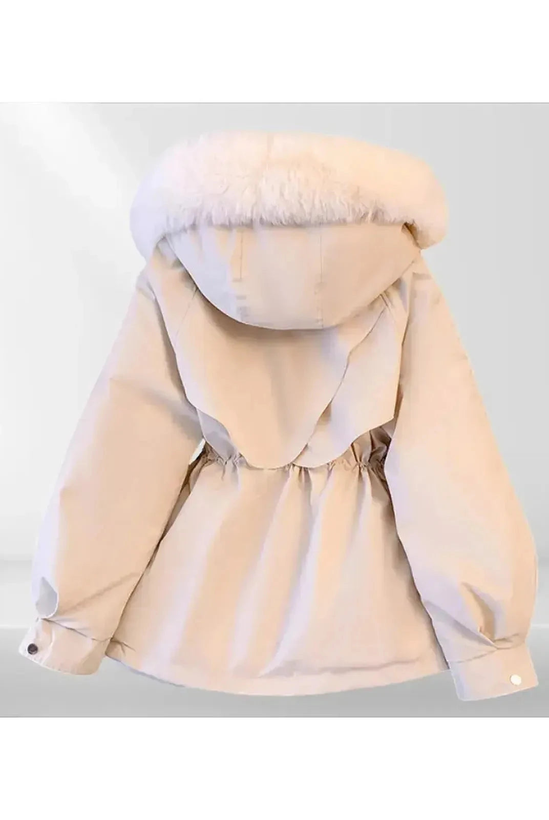 Jarrah comfortable down jacket in crème color by Lumina Vancouver, featuring a cozy, insulated design for cold weather.