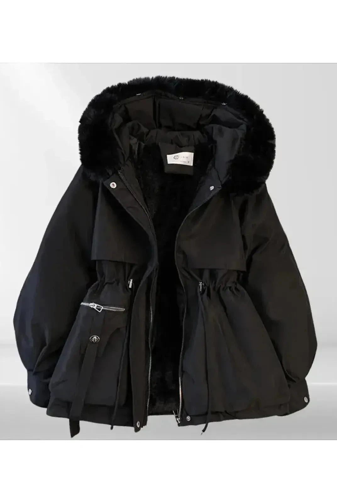 Cream-colored Jarrah down jacket from Lumina Vancouver's CA-Colletie-15 collection, showing its cozy, padded design and stylish fit.