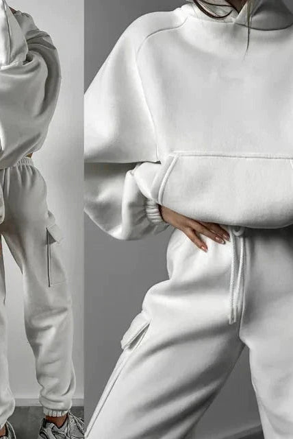 Black Jasmine Relaxed Fit Cargo Pocket Hoodie and Sweatpants Set by Lumina Wear, showing the matching hoodie and joggers.