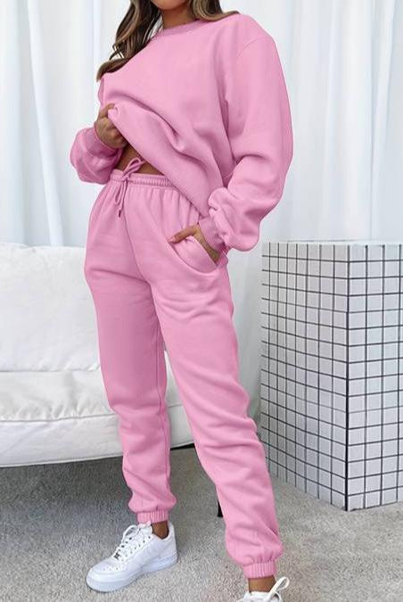Jenna relaxed minimalist sweat set with black jogger pants from Lumina Wear, featuring a comfortable, casual fit.