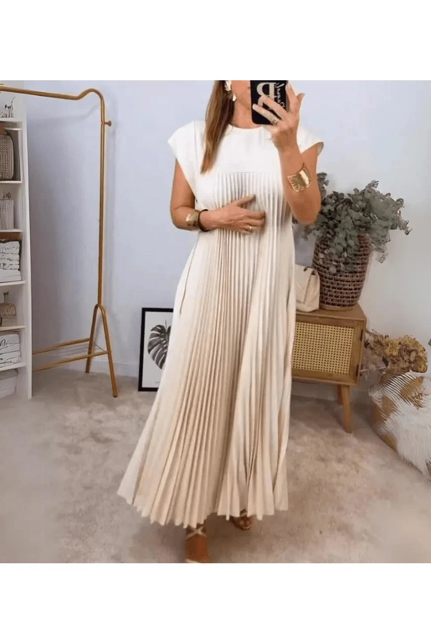 Beige elegant Lumina Wear Honorine dress featuring a classy, sophisticated design, perfect for formal occasions.