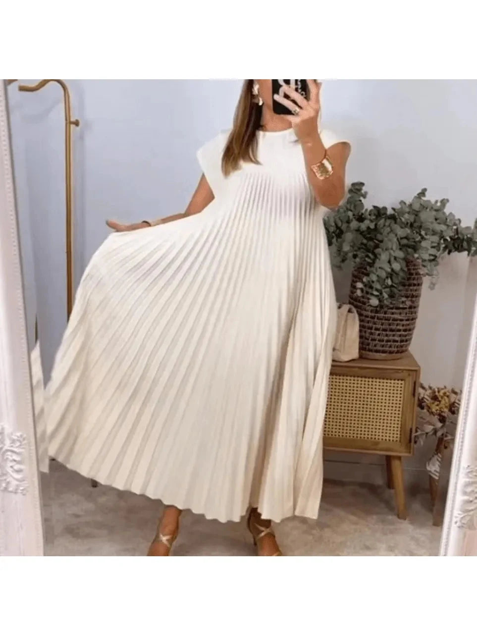 Beige Honorine elegant classy dress by Lumina Vancouver, featuring a sophisticated design for stylish occasions.