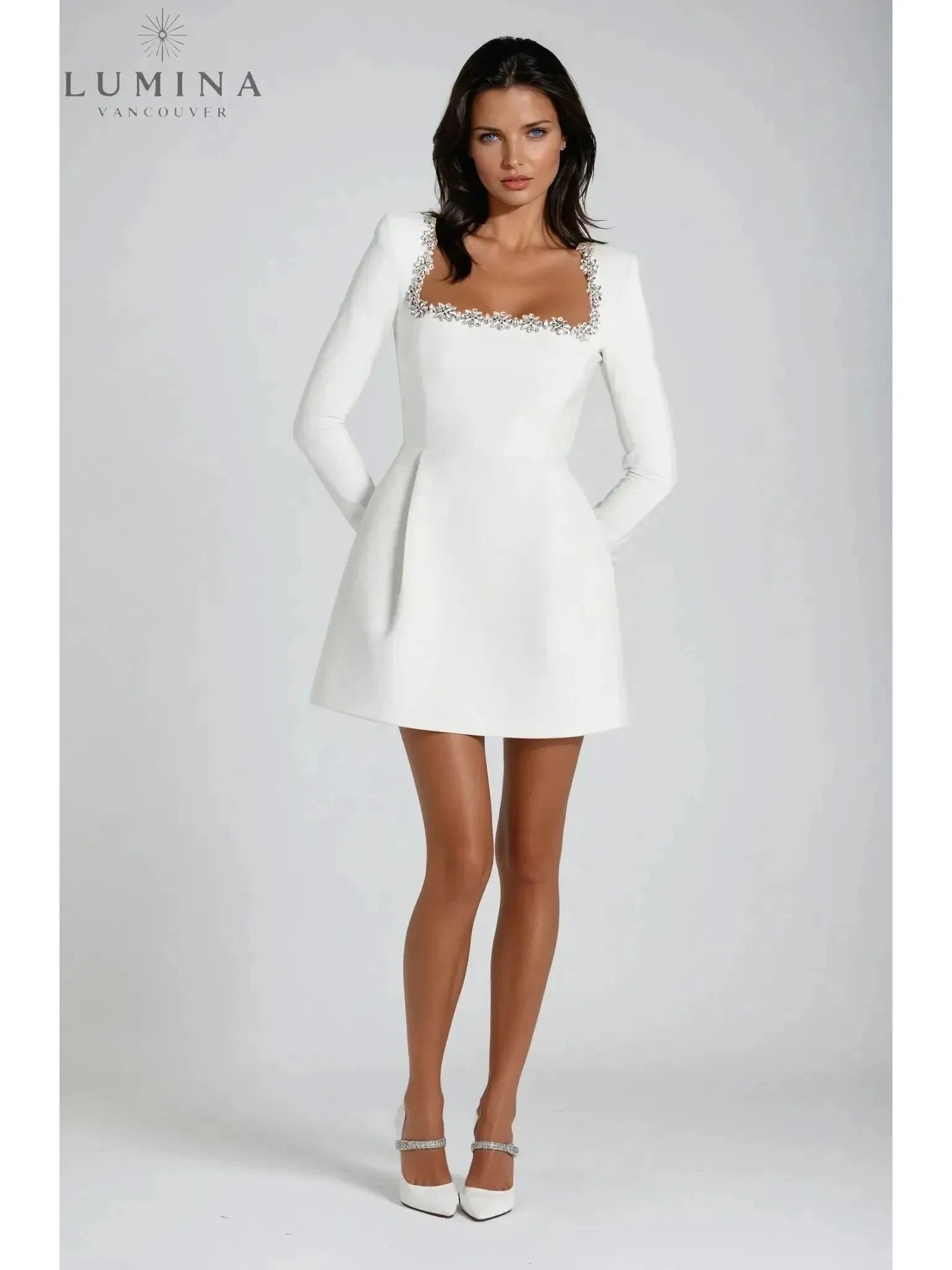 Black Garance Mini Dress from Lumina Vancouver's Isabeau Collection, perfect as a stylish wedding guest dress.
