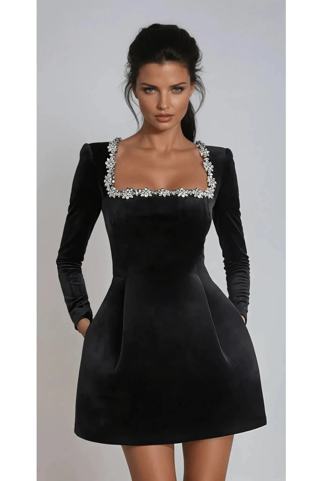 Black Garance Mini Dress from Lumina Wear Isabeau Collection, a stylish evening dress perfect for wedding guests.