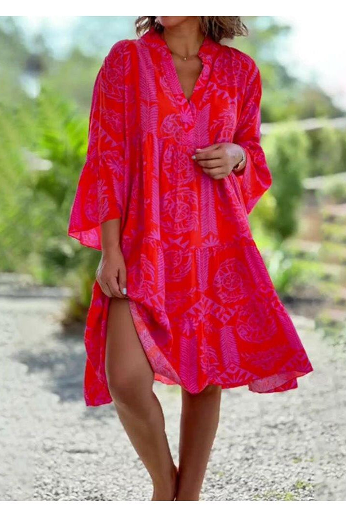 Red Joyce™ boho chic dress by Lumina Vancouver, featuring flowy fabric and stylish design for a casual elegant look.