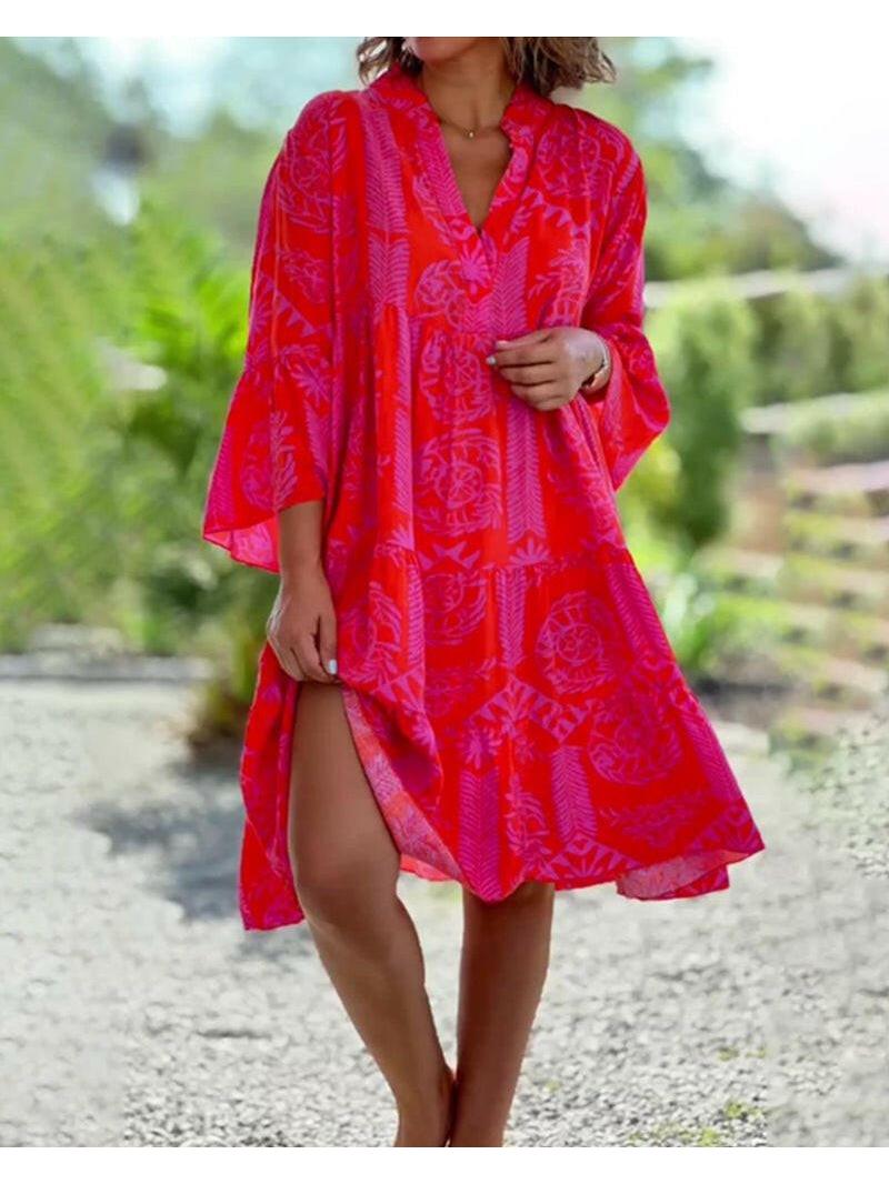 Red Joyce™ boho chic dress by Lumina Vancouver, featuring flowy fabric and stylish design for a casual elegant look.