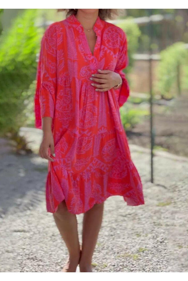 Red Joyce™ elegant boho chic dress by Lumina Vancouver, featuring flowing fabric and stylish design for a trendy look.