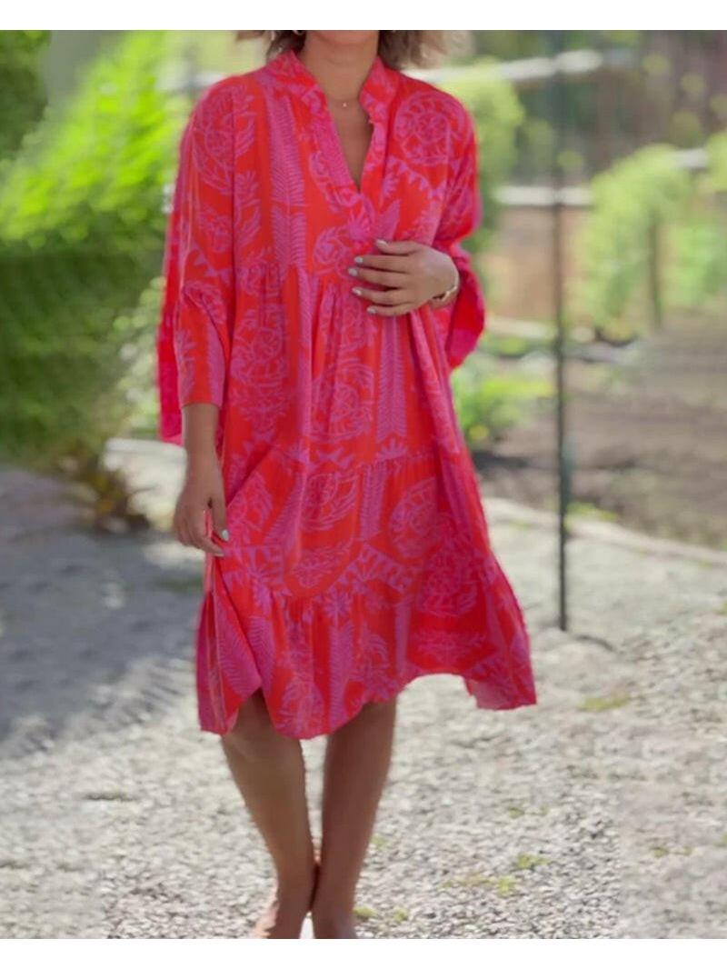 Red Joyce™ elegant boho chic dress by Lumina Vancouver, featuring flowing fabric and stylish design for a trendy look.