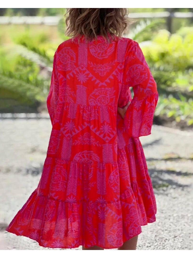 Red Joyce™ Elegant Boho Chic Dress by Lumina Vancouver, featuring flowing fabric and stylish design.