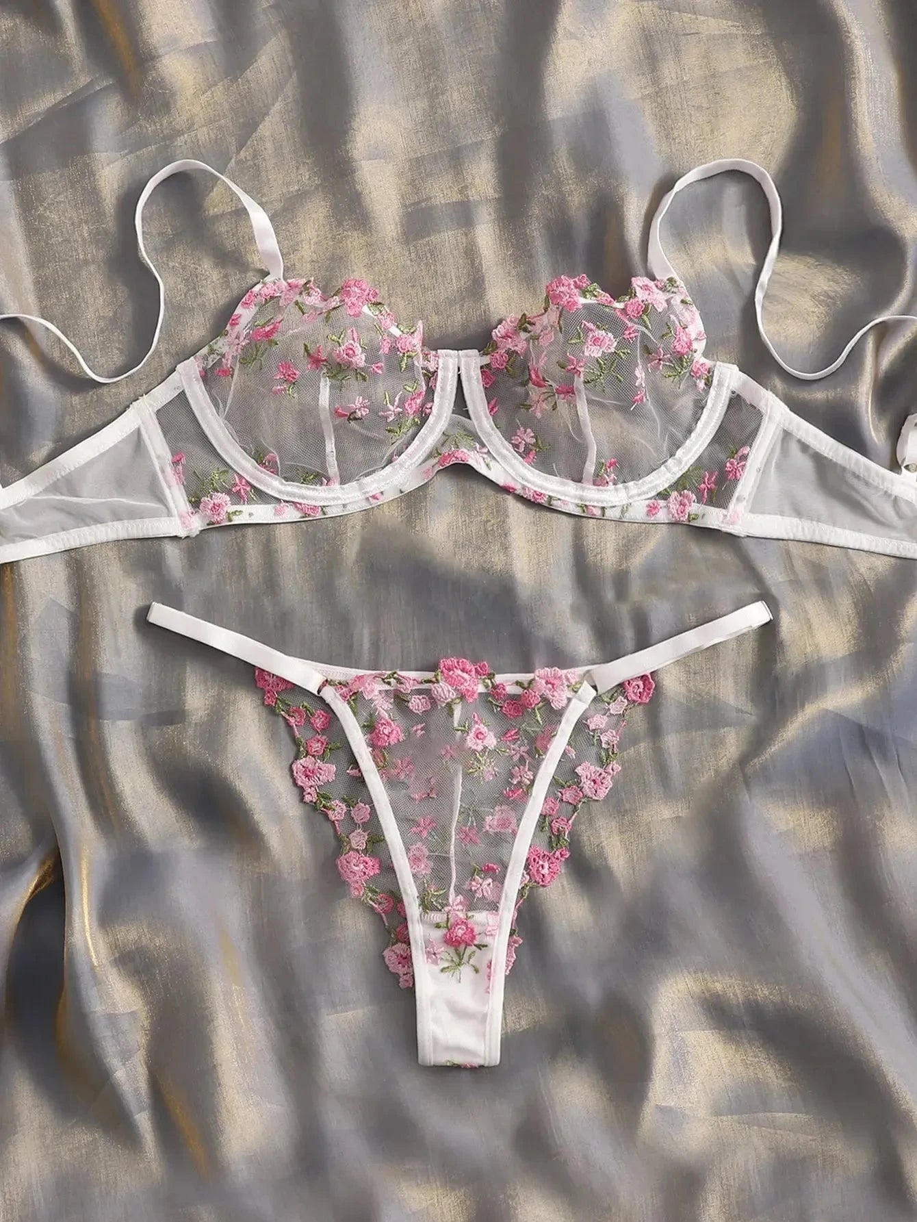 Light pink Juliet floral lingerie set by Lumina Vancouver featuring a casual, comfortable design with delicate floral details.