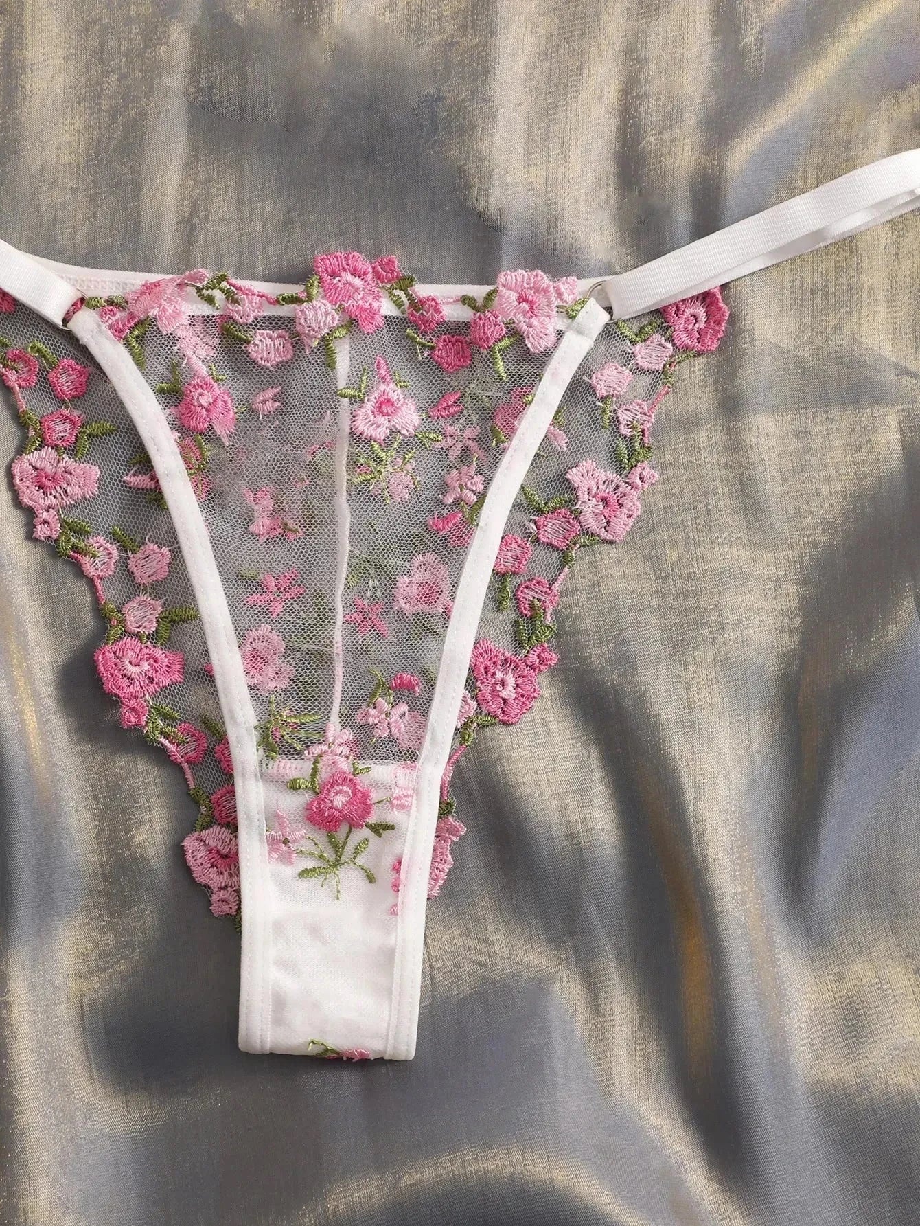 Light pink Juliet floral lingerie set by Lumina Vancouver, featuring a casual bra and matching panties with delicate floral patterns.