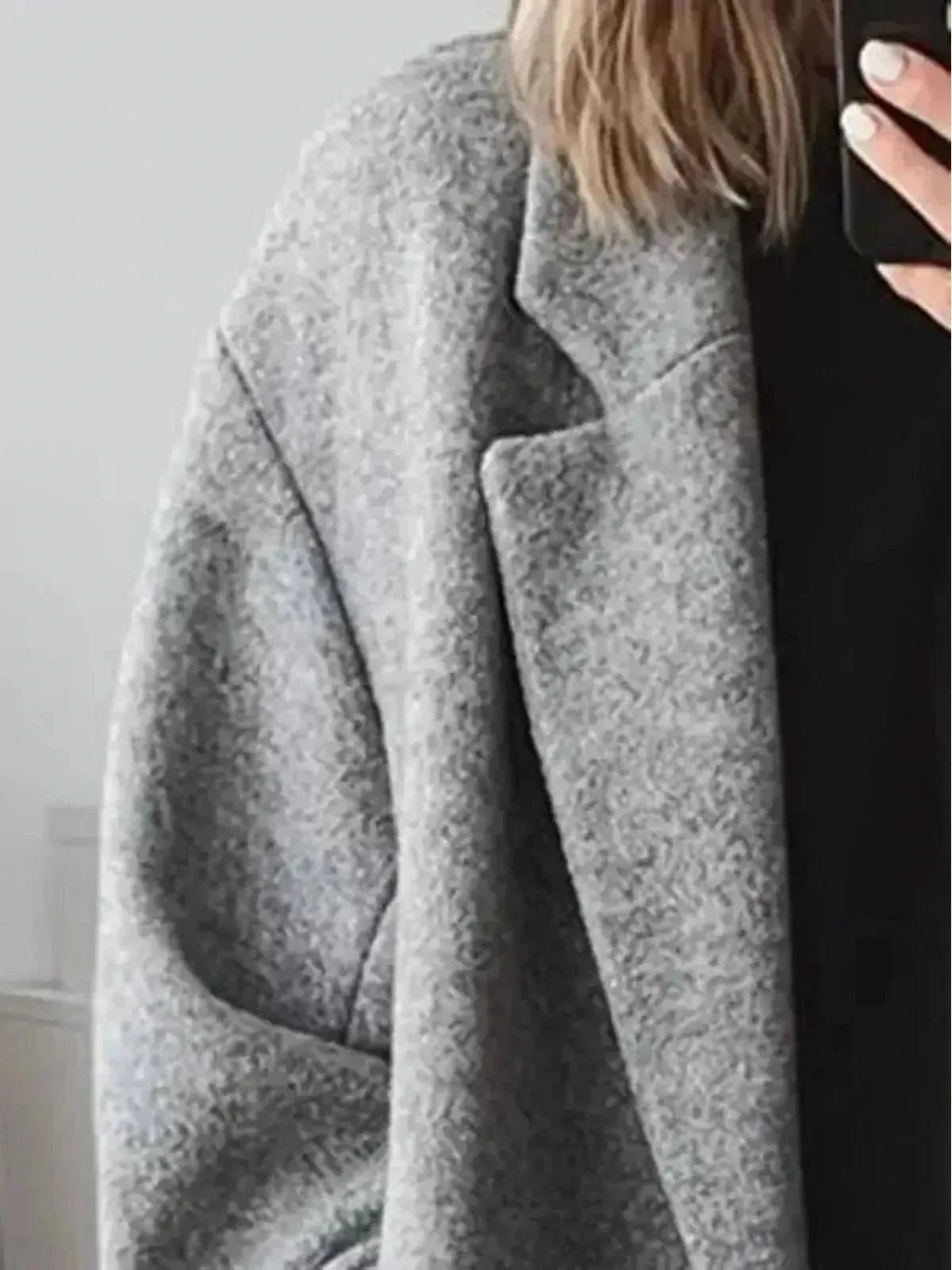 Grey Kelly Women's Winter Long Coat by Lumina Wear, stylish and warm outerwear for cold weather, captured in this image.